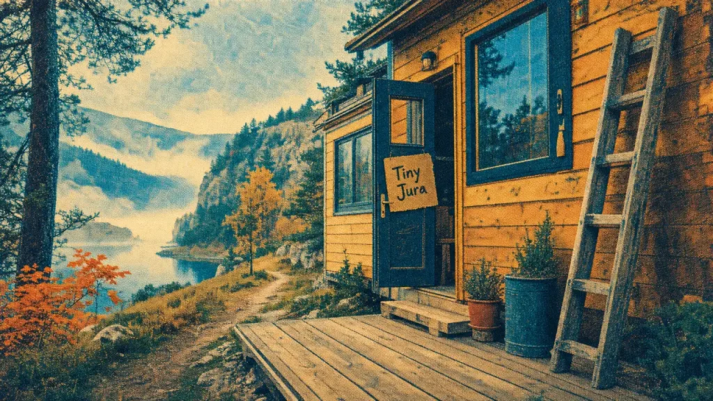 Tiny house jura au bord du lac, terrasse bois et forêt
