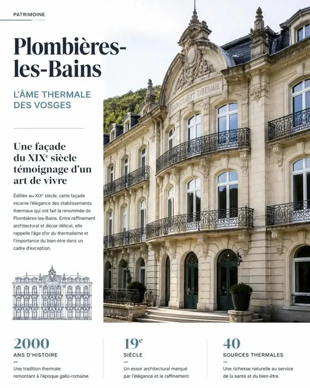 Architecture impériale et balcons typiques de Plombières-les-Bains dans les Vosges.