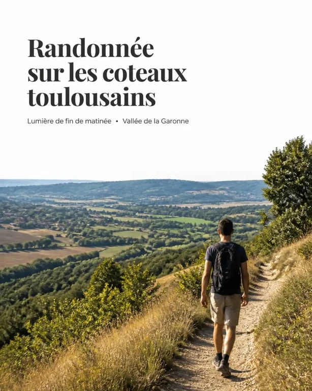 Randonnée près de Toulouse sur un sentier des coteaux avec vue sur la vallée