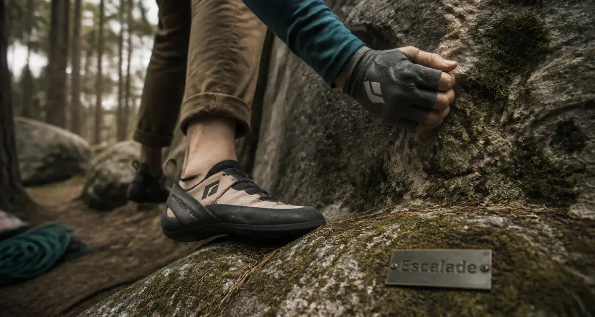 Fontainebleau activités : chaussures d’escalade sur rocher en forêt