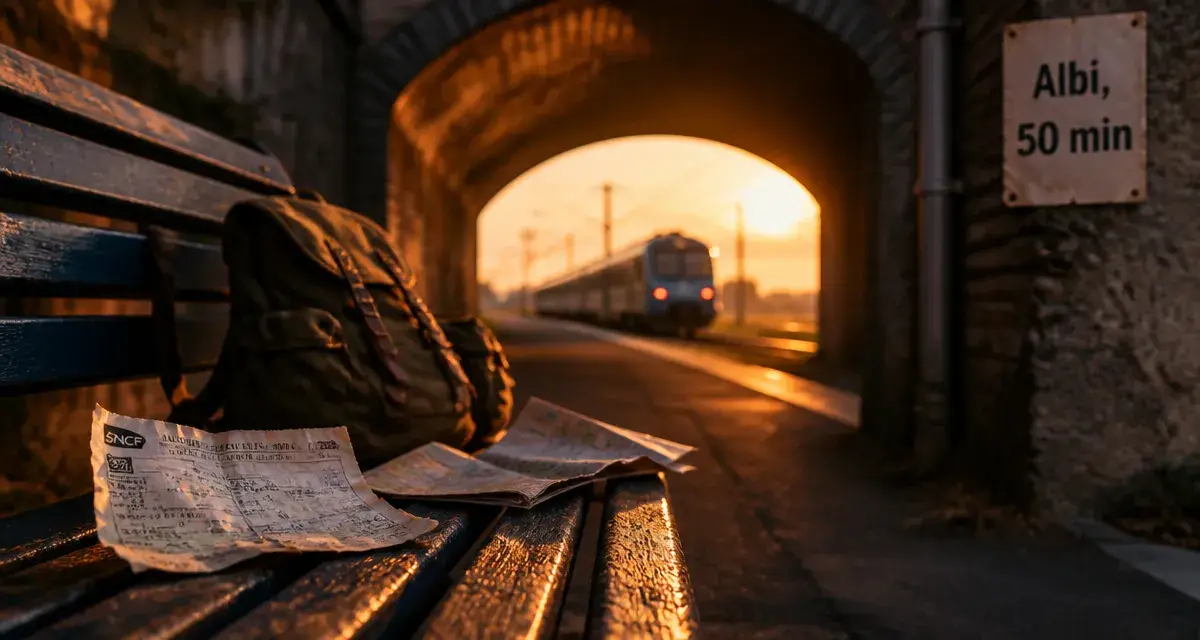 Que visiter autour de Toulouse : billet et plan sur un banc avant le train vers Albi