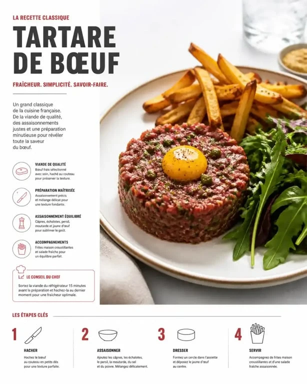 Tartare de bœuf maison dans un bar restaurant à Vichy