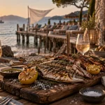 Restaurants Hyères bord de mer : terrasse sur pilotis, vue panoramique et plage privée