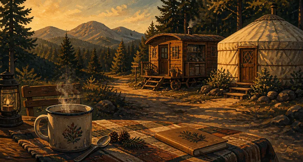 Village vacances hébergement insolite en Auvergne : roulotte et yourte