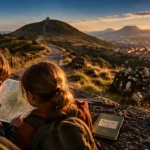 Activité clermont ferrand : famille sur un banc vers le Puy-de-Dôme