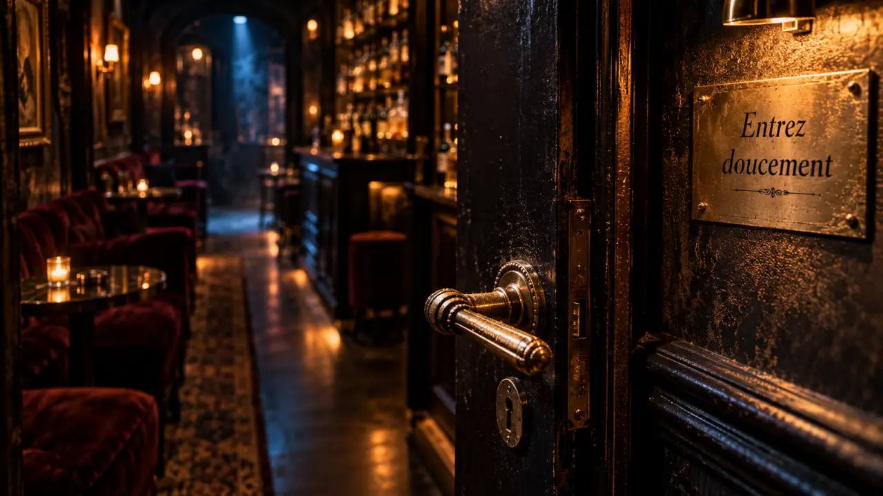 Bar speakeasy à Paris : porte secrète et poignée en laiton