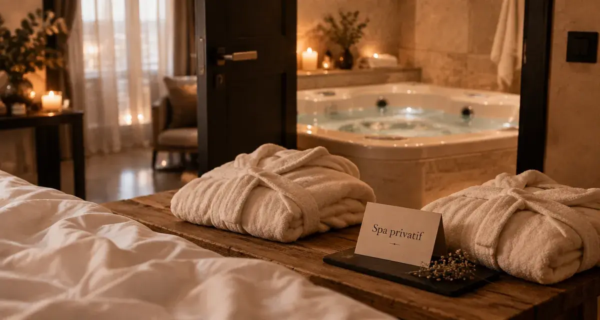 Chambre avec jacuzzi hotel : salle de bains spa privatif
