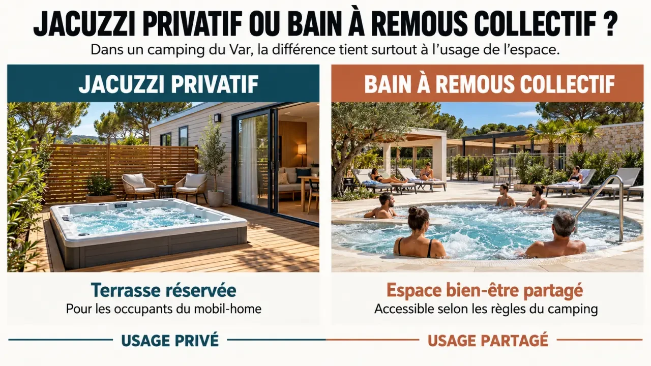 Différence entre jacuzzi privatif et espace collectif dans un camping avec jacuzzi privatif dans le Var
