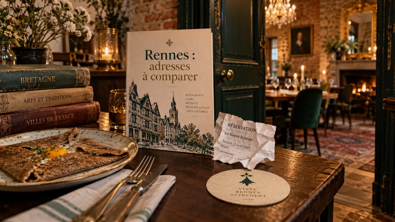 Restaurant atypique Rennes : brocante, microbrasserie et décor patrimonial, table et menu en lumière chaude